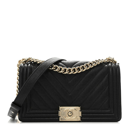 Chanel Caviar Chevron Quilted Medium Boy Flap Black 1 of 10