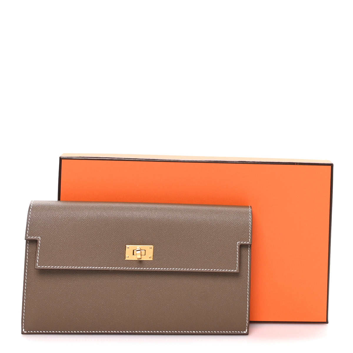 Hermes Madame Calfskin Kelly Pocket Long Wallet Etoupe 10 of 10
