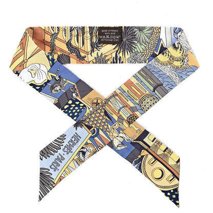 Hermes Silk Animapolis Twilly Ocre Bleu Vert 1 of 5