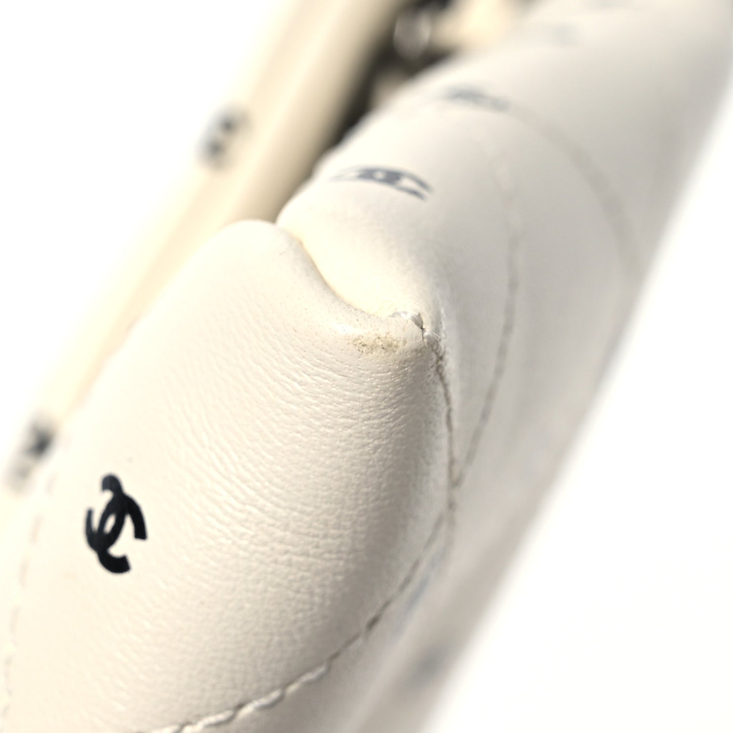 Printed Lambskin Logo CC Envelope Clutch With Chain White