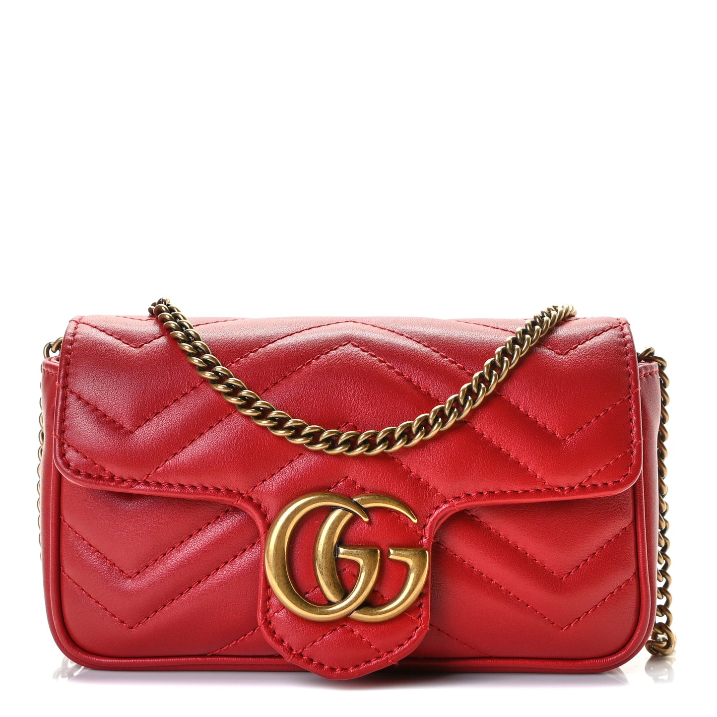 Calfskin Matelasse Super Mini GG Marmont Shoulder Bag Hibiscus Red