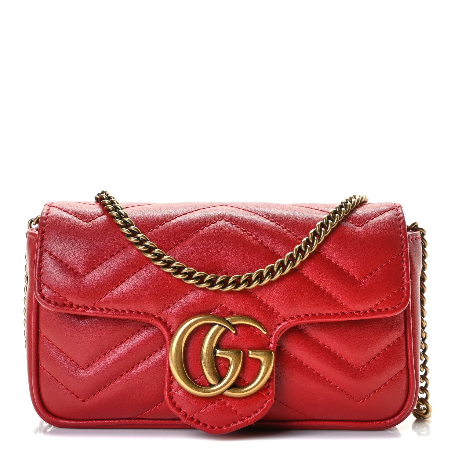 Gucci Calfskin Matelasse Super Mini GG Marmont Shoulder Bag Hibiscus Red 1 of 7