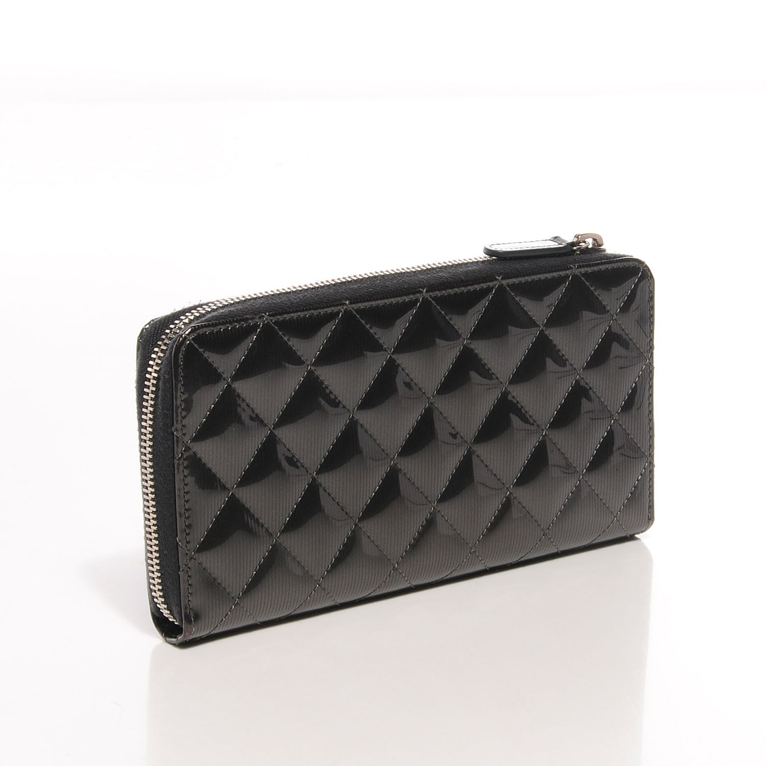 Chanel Striated Patent Zip Around Wallet Dark Grey 3 of 8