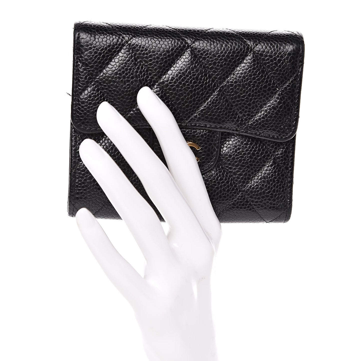 Caviar Quilted Compact Flap Wallet Black