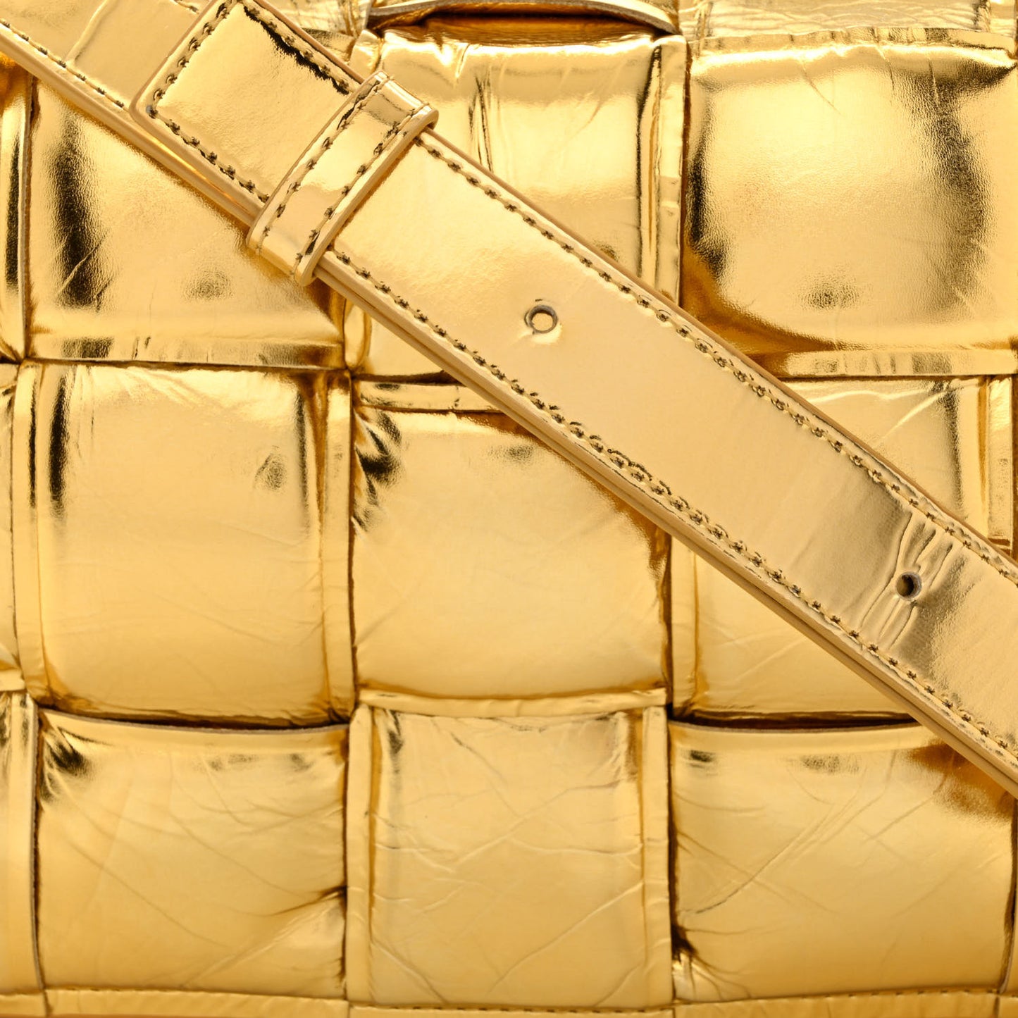 Mirror Lambskin Maxi Intreccio Padded Cassette Crossbody Bag Gold