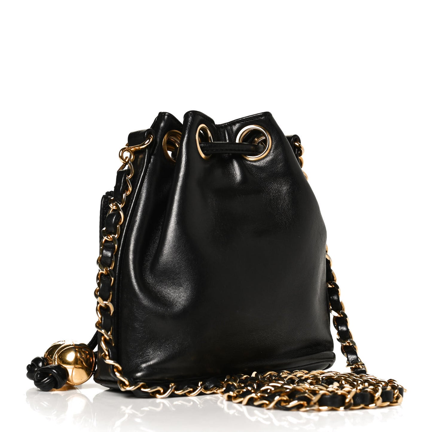 Lambskin Mini CC Drawstring Bag Black