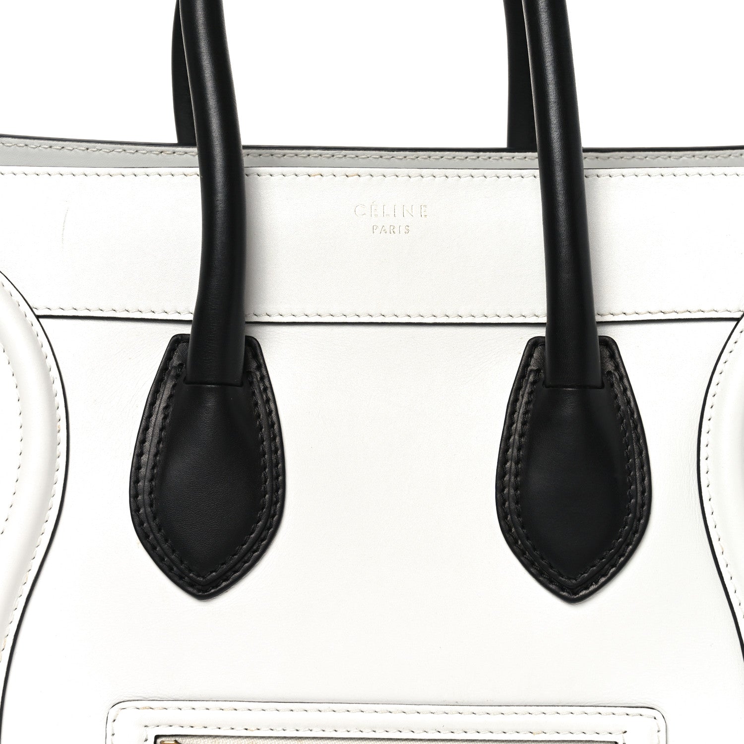 Celine Satin Calfskin Mini Bi-Color Luggage White Black 8 of 10