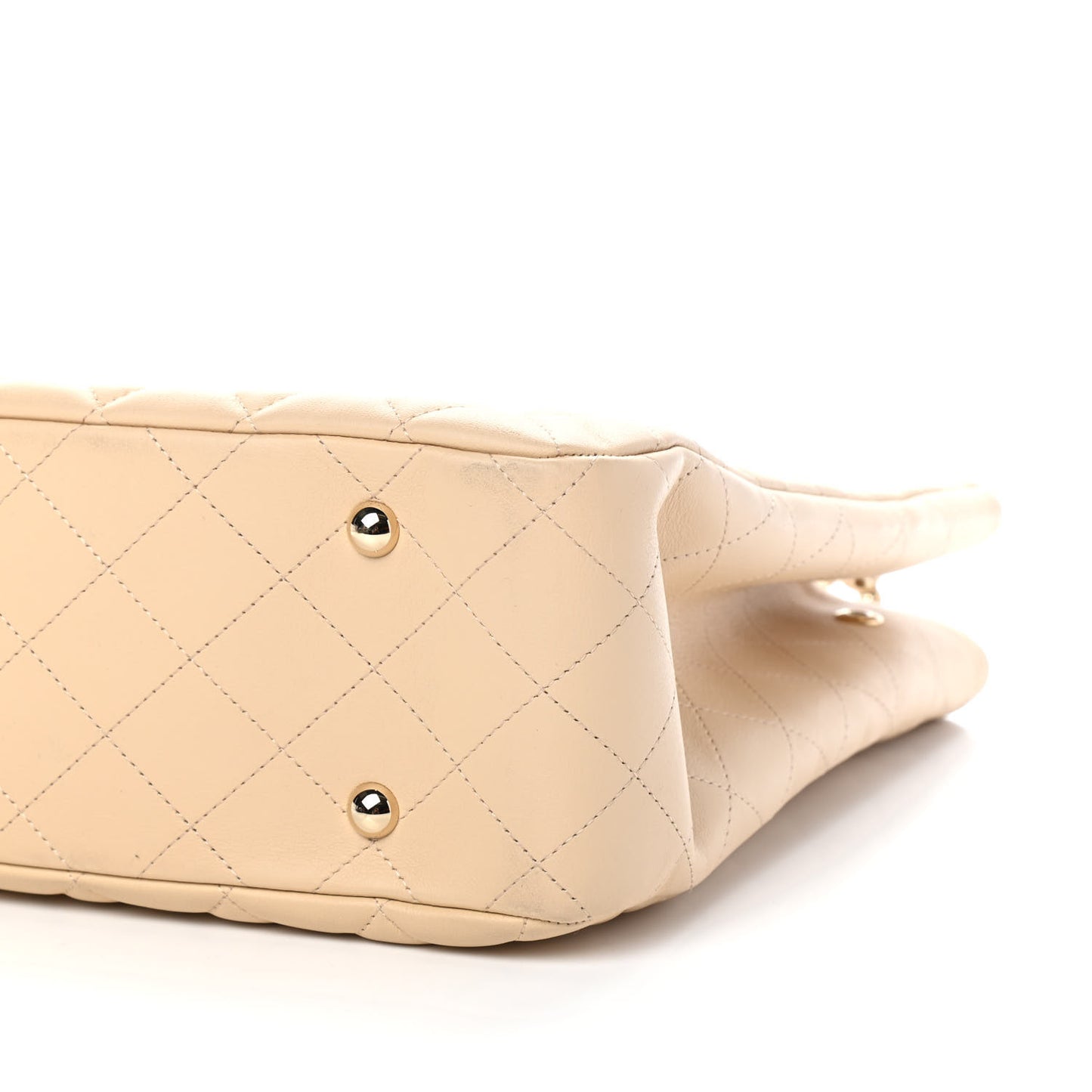 Calfskin Quilted Large CC Shopping Tote Beige