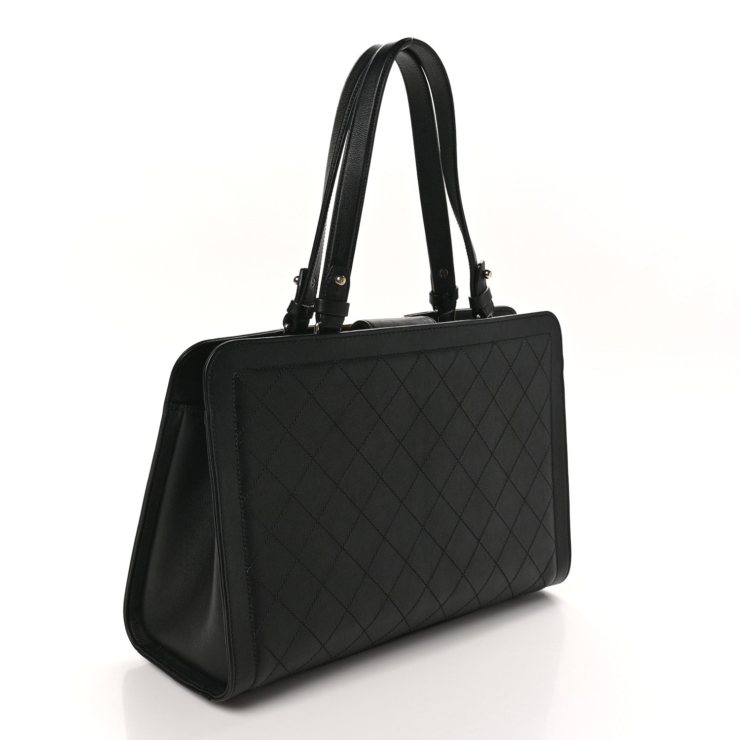 Chanel Grained Calfskin Stitched Large Label Click Shopper Tote Black 3 of 10
