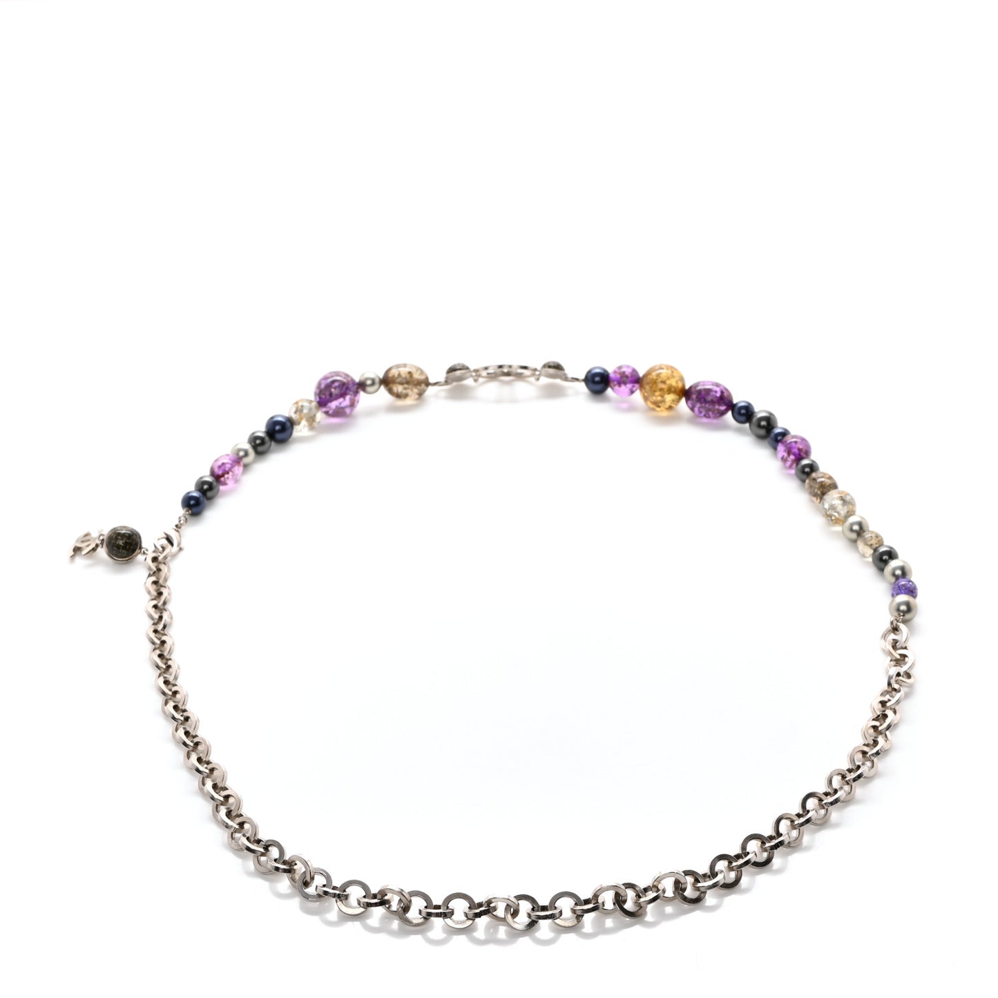 Pearl Glass Resin Tweed Beaded CC Belt Silver Multicolor