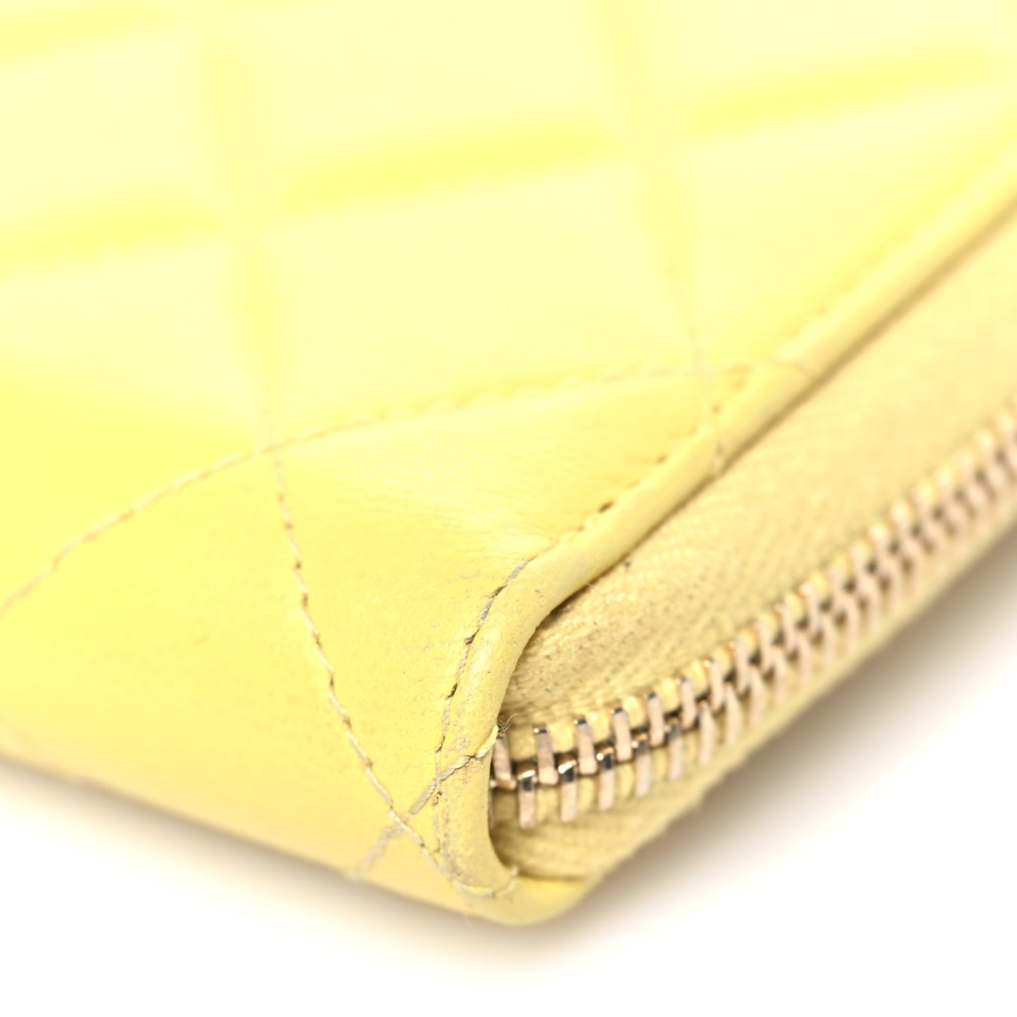 Lambskin Quilted Large Gusset Zip Around Wallet Yellow
