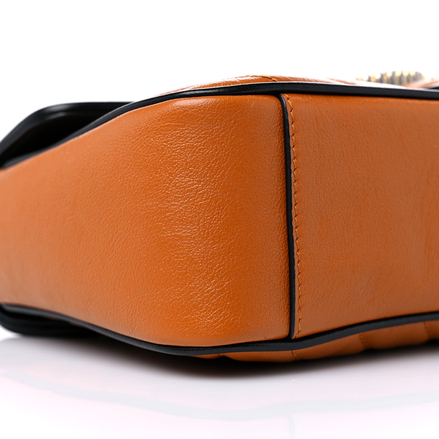 Gucci Vintage Effect Calfskin Matelasse Diagonal Small Torchon GG Marmont Shoulder Bag Cognac Black 8 of 10