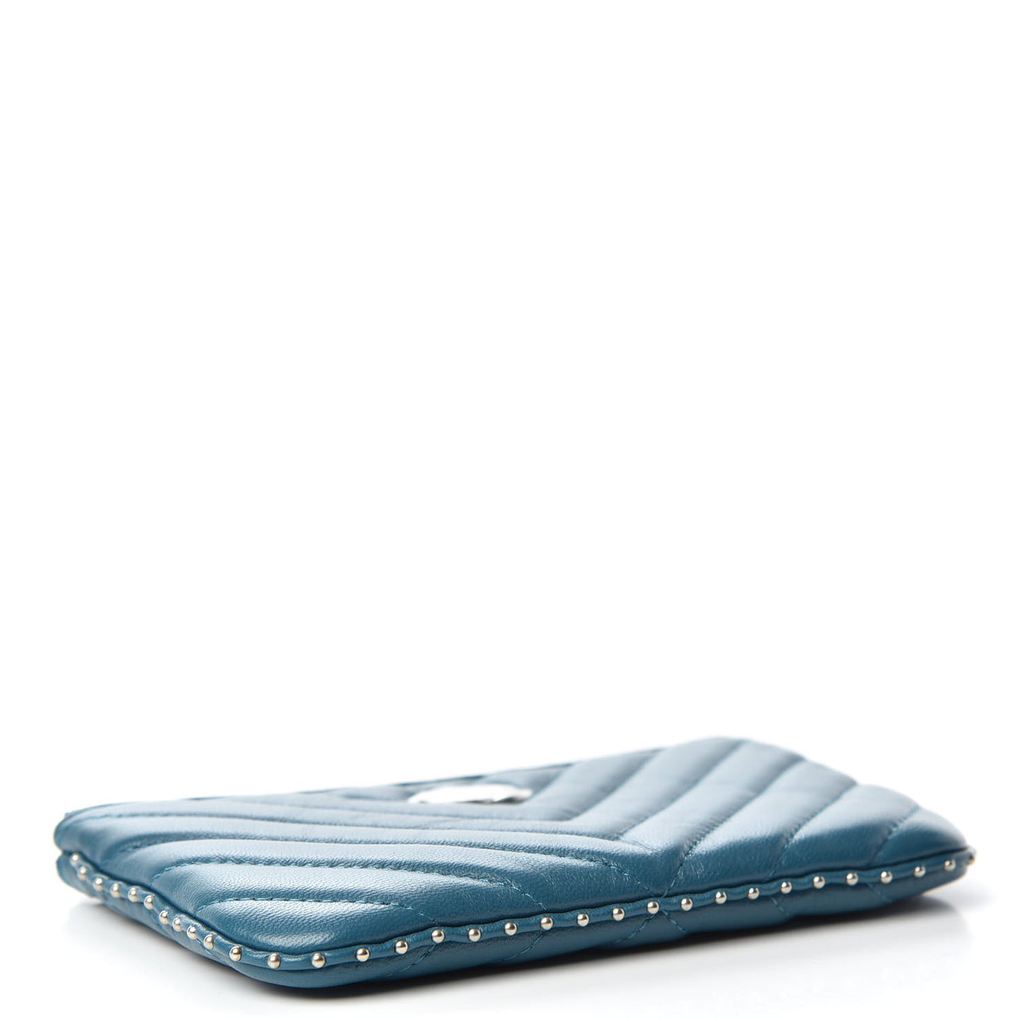Lambskin Chevron Quilted Studded Small Cosmetic Case Blue