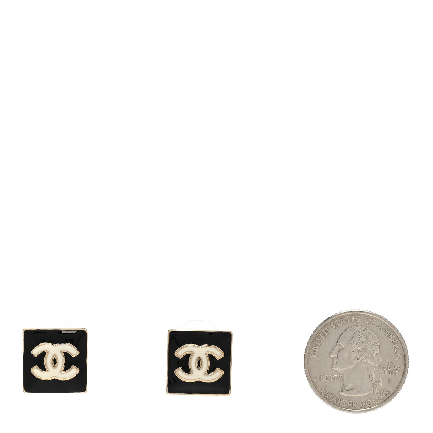 Metal Enamel CC Square Earrings Gold Black White