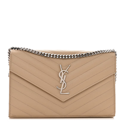 Saint Laurent Grain De Poudre Matelasse Chevron Cassandre Envelope Chain Wallet Nude Powder 1 of 9