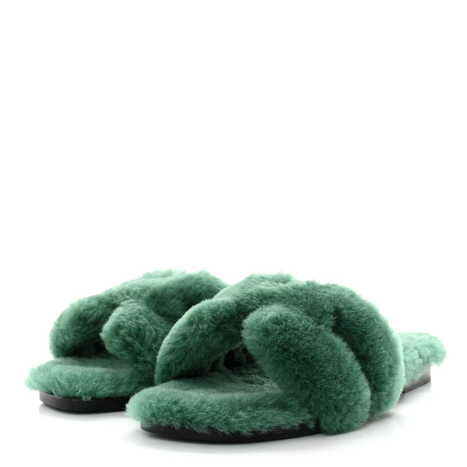 Hermes Woolskin Oran Sandals 37 Vert Anglais 3 of 6