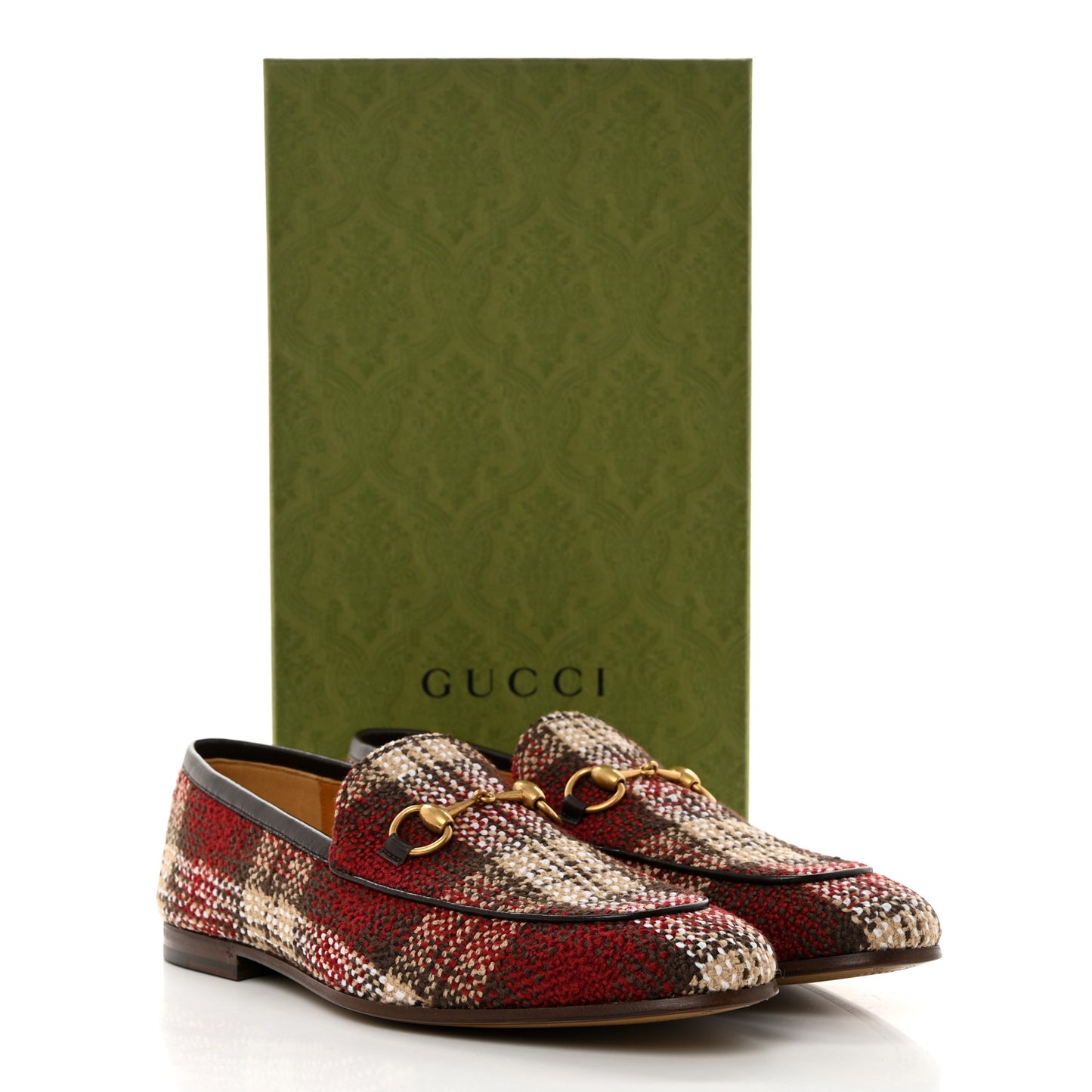 Vintage Tweed Check Horsebit Mens Jordaan Loafers 9 Red Beige White