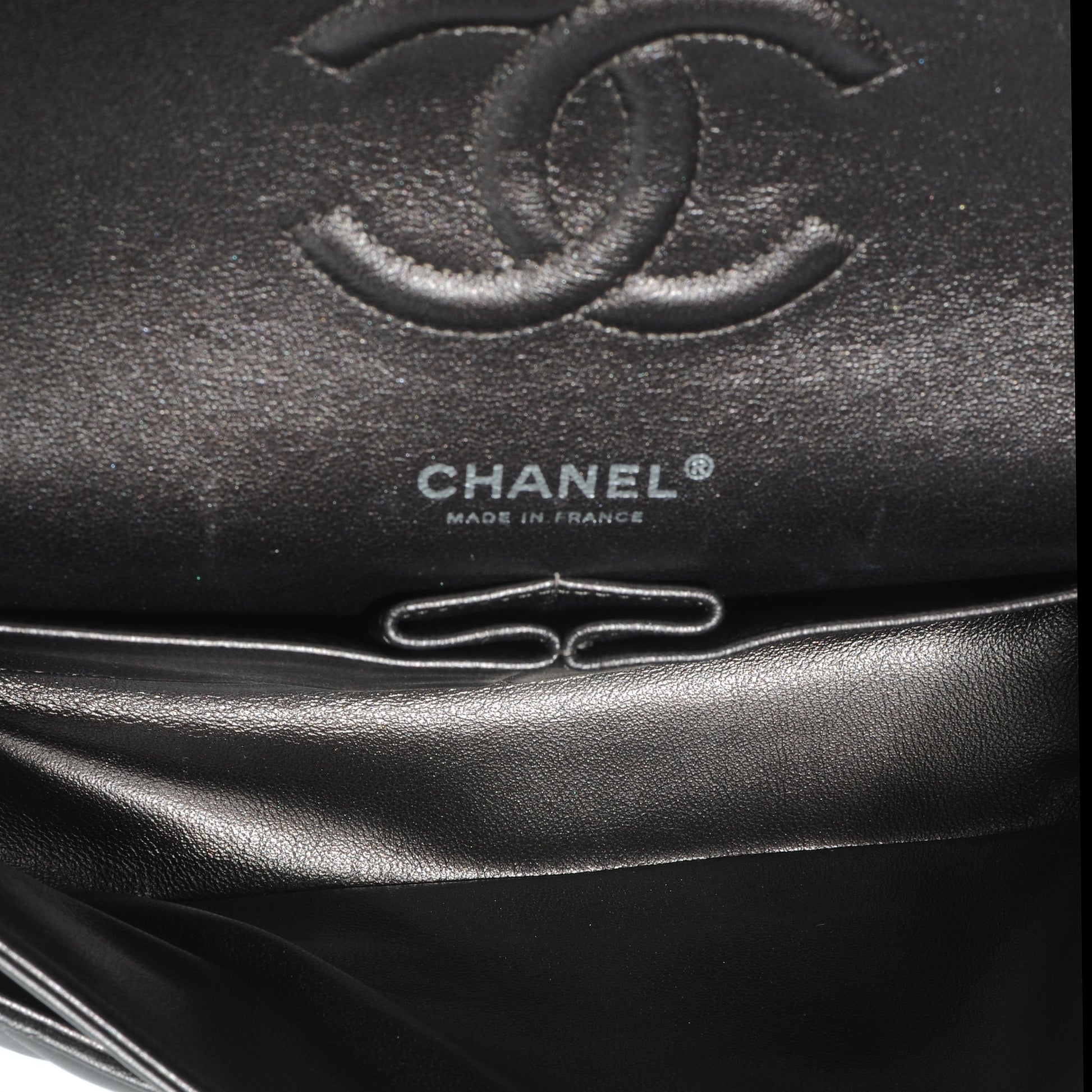 Chanel Lambskin Medium Double Flap Dark Metallic Grey 10 of 10