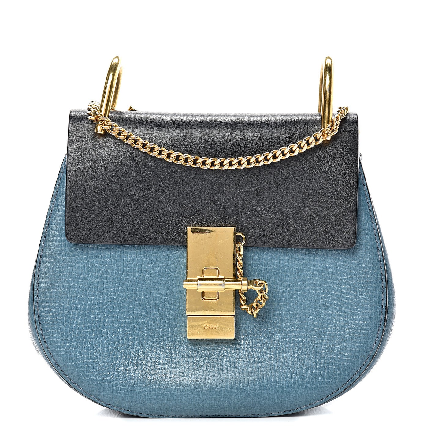 Grained Calfskin Lambskin Mini Bi-Color Drew Shoulder Bag Blue Black