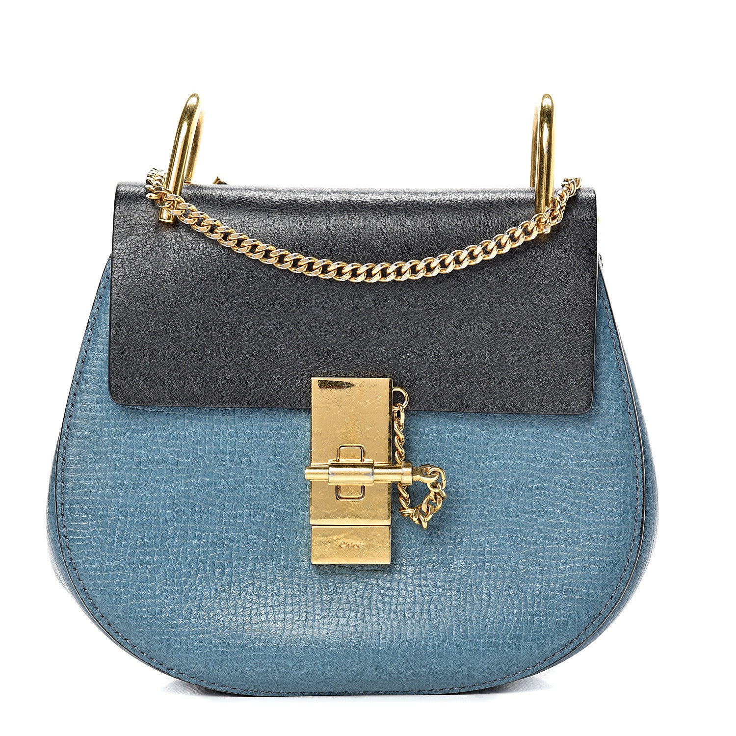Chloe Grained Calfskin Lambskin Mini Bi-Color Drew Shoulder Bag Blue Black 1 of 13