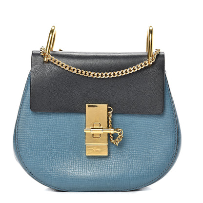 Chloe Grained Calfskin Lambskin Mini Bi-Color Drew Shoulder Bag Blue Black 1 of 13