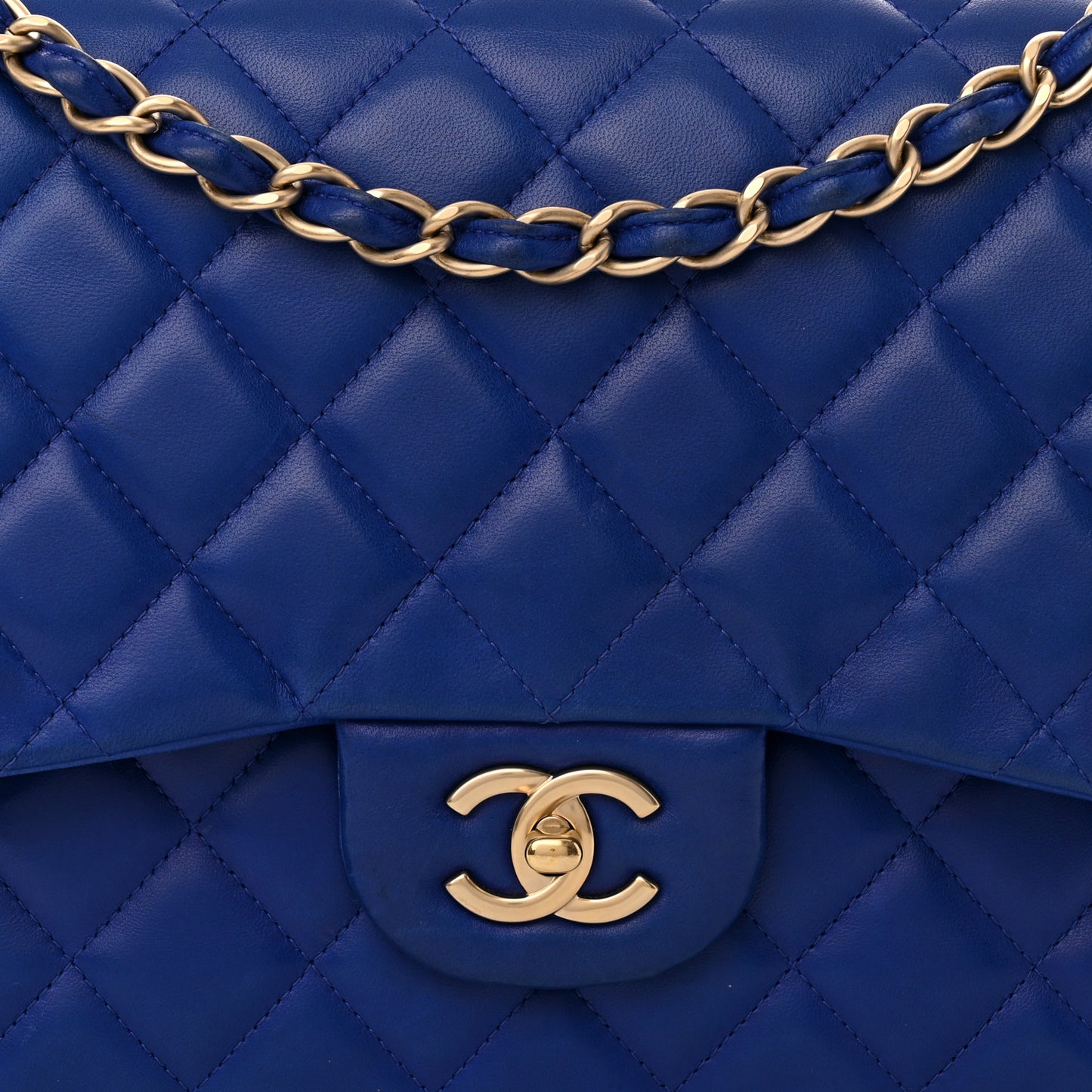 Lambskin Quilted Jumbo Double Flap Blue