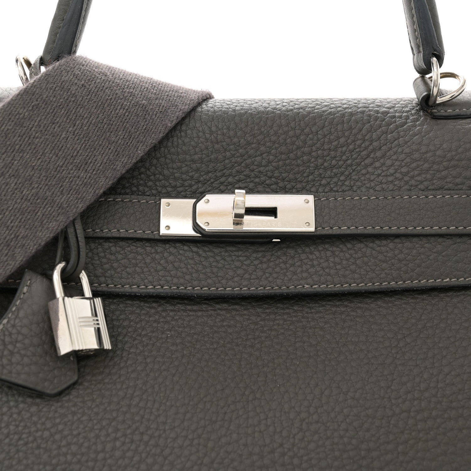 Hermes Taurillon Clemence Kelly Retourne 35 Etain Rouge Casaque 7 of 13