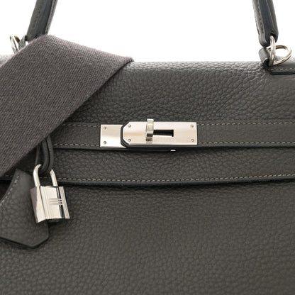 Hermes Taurillon Clemence Kelly Retourne 35 Etain Rouge Casaque 7 of 13