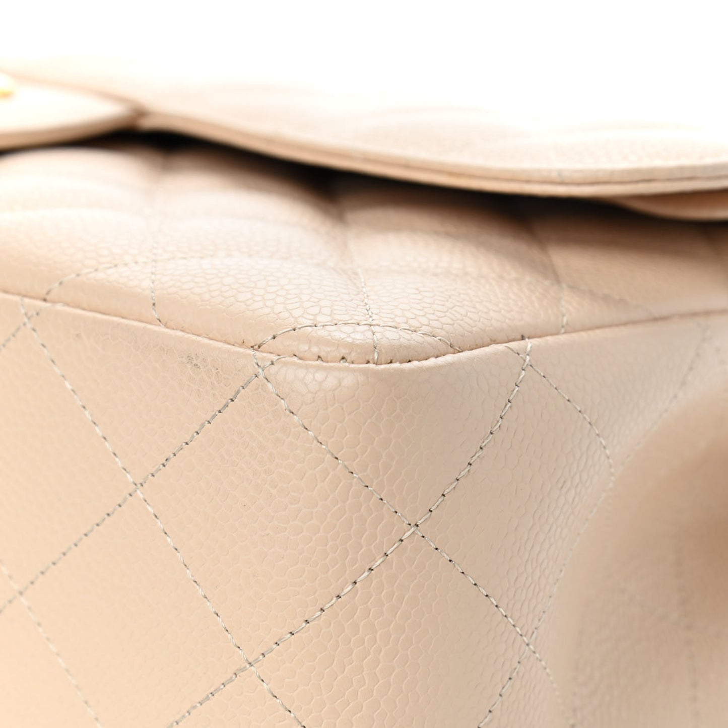 Caviar Quilted Jumbo Double Flap Beige