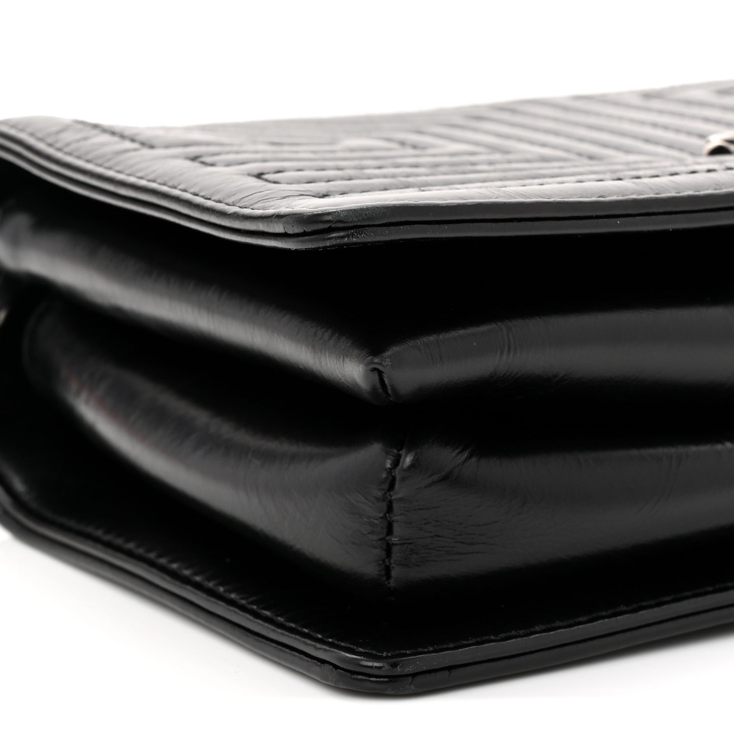 Glazed Calfskin Quilted Small Korean Garden Flap Black
