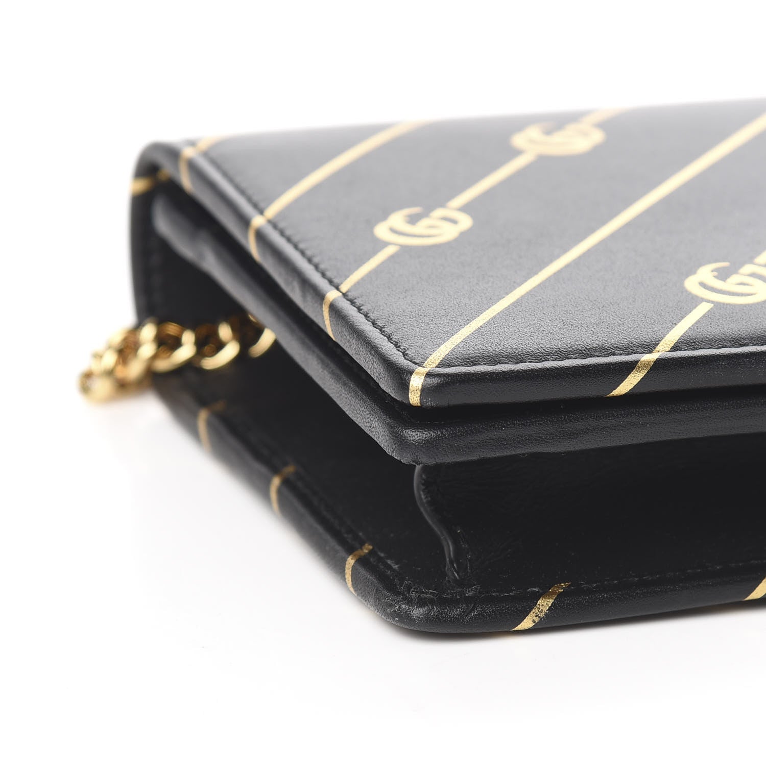 Gucci Calfskin Diagonal GG Mini Chain Wallet Black Gold 7 of 12