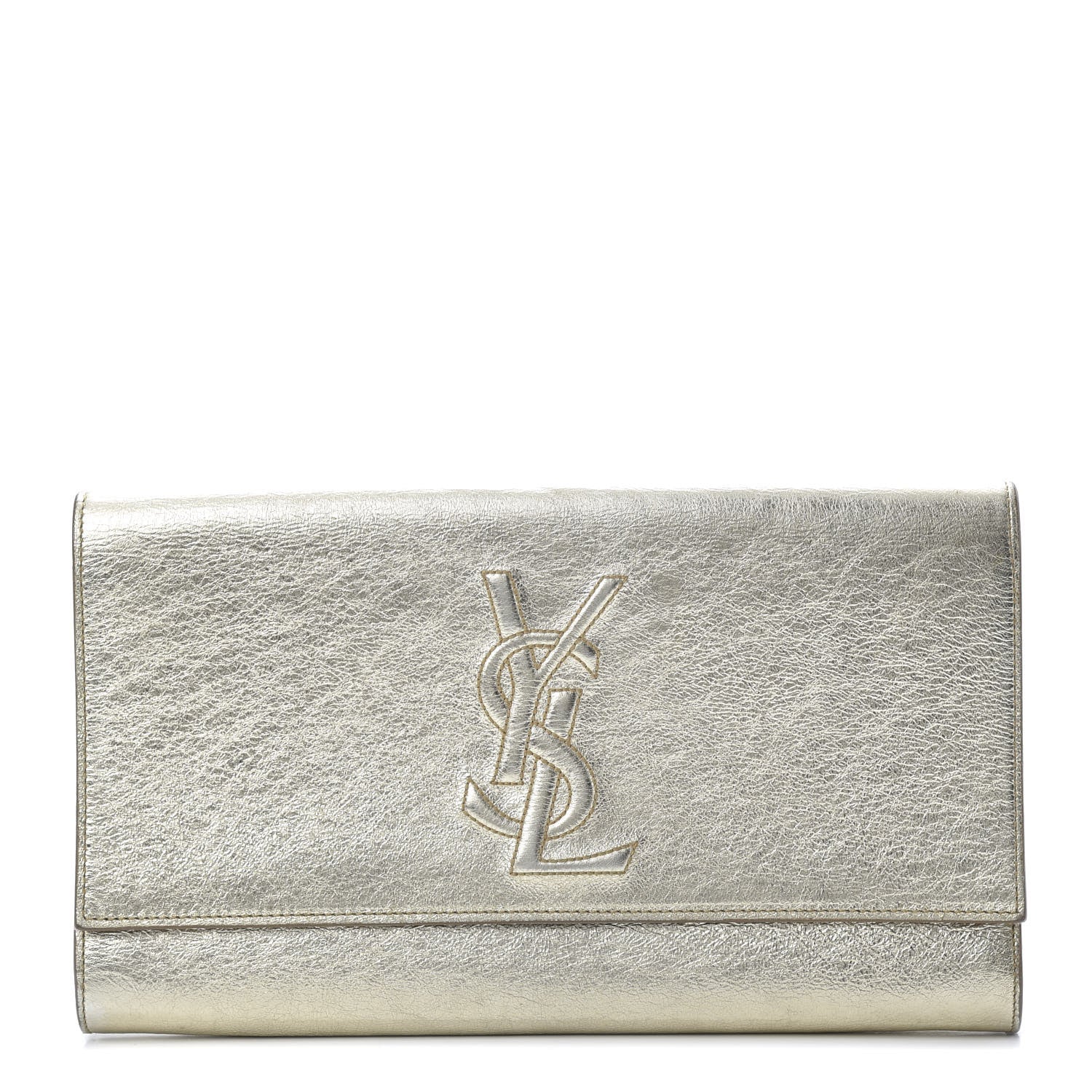 Saint Laurent Metallic Calfskin Monogram Large Belle De Jour Clutch Gold 1 of 12