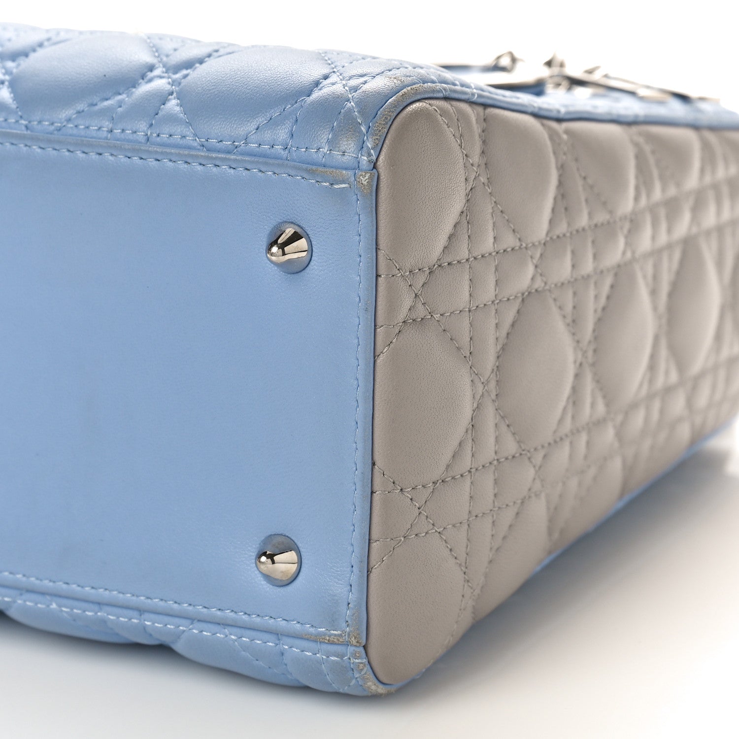 Christian Dior Lambskin Cannage Medium Bi-Color Lady Dior Blue Gray 7 of 11