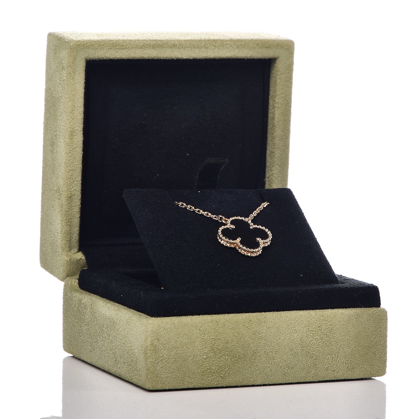 18K Yellow Gold Black Onyx Vintage Alhambra Pendant Necklace