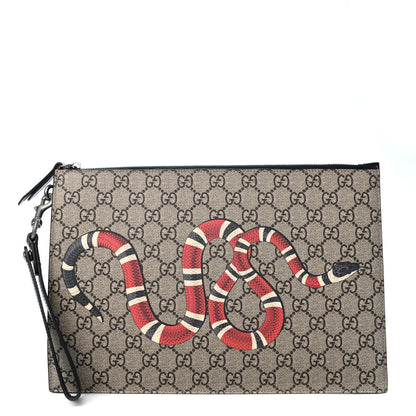 Gucci GG Supreme Monogram Kingsnake Zip Wristlet Pouch Beige Black 1 of 4