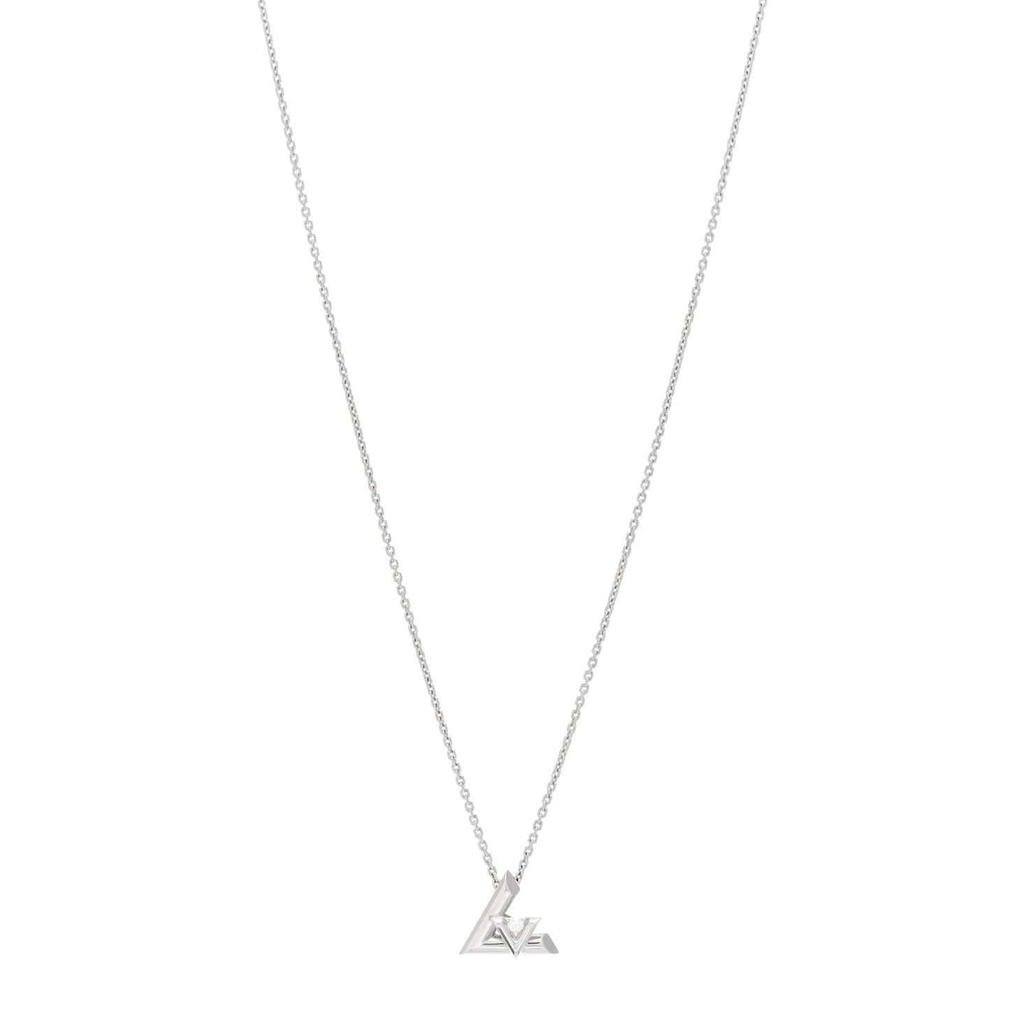 18K White Gold Diamond Small LV Volt One Pendant Necklace