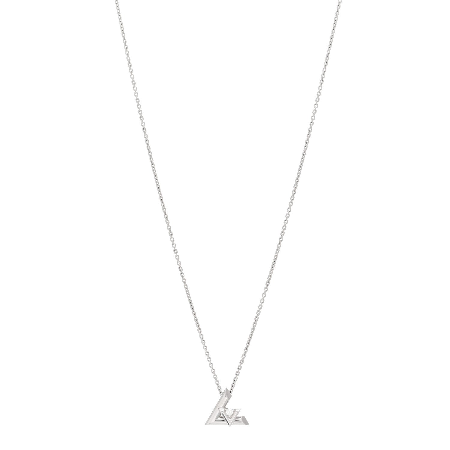 Louis Vuitton 18K White Gold Diamond Small LV Volt One Pendant Necklace 1 of 5