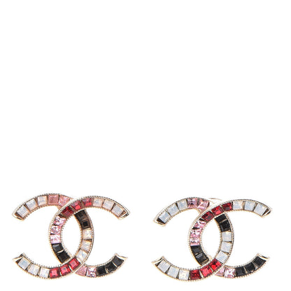 Chanel Crystal Baguette CC Earrings Gold Multicolor 1 of 6