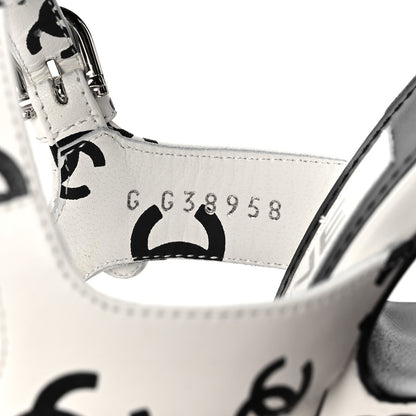 Chanel Printed Lambskin Coco Beach Platform Sandals 38 White Black 7 of 11