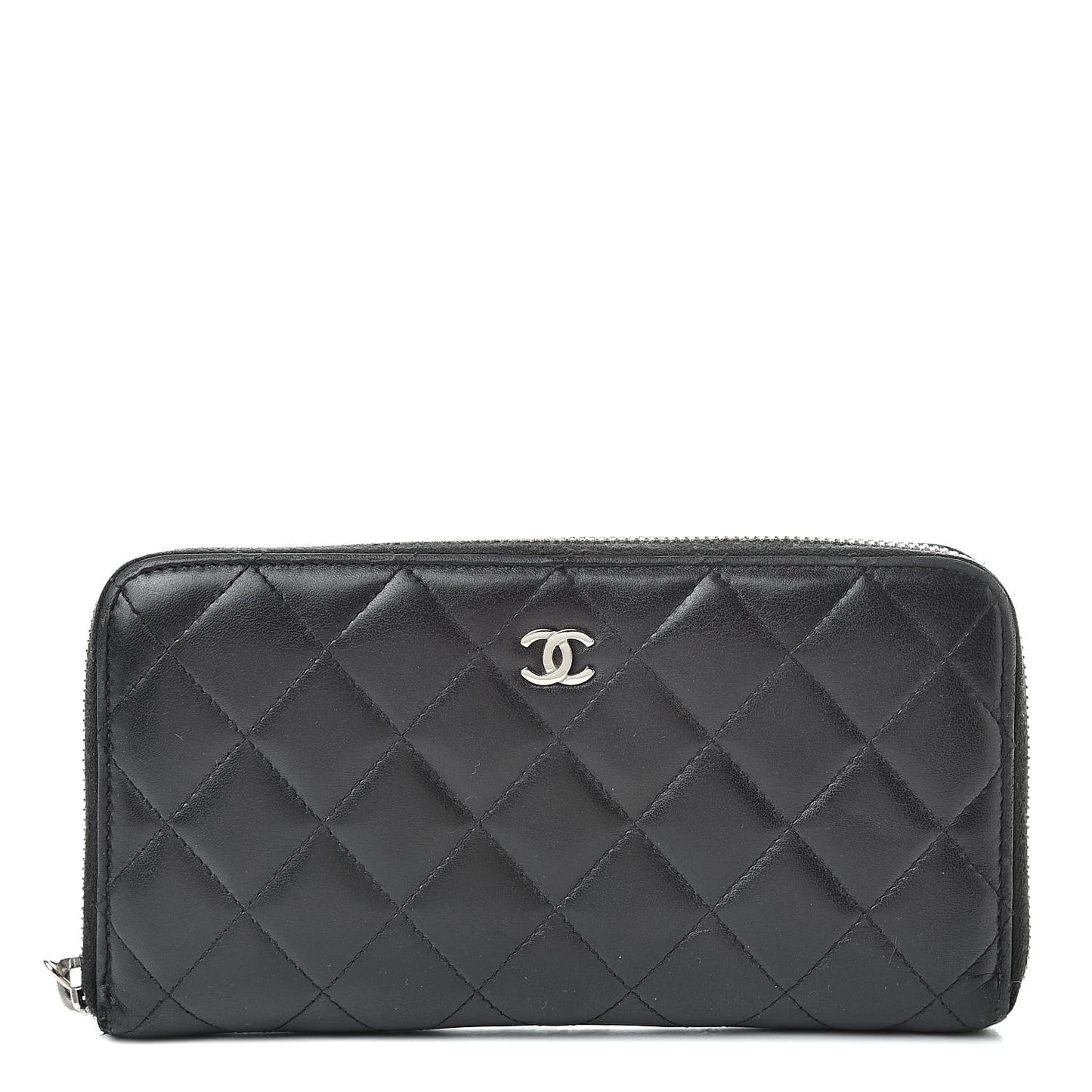 Lambskin Quilted Large Gusset Zip Around Wallet Black