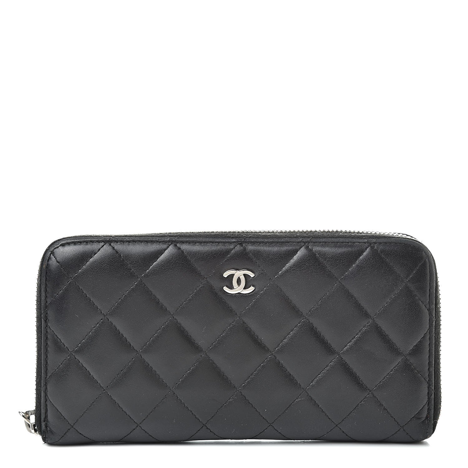 Chanel Lambskin Quilted Large Gusset Zip Around Wallet Black 1 of 19