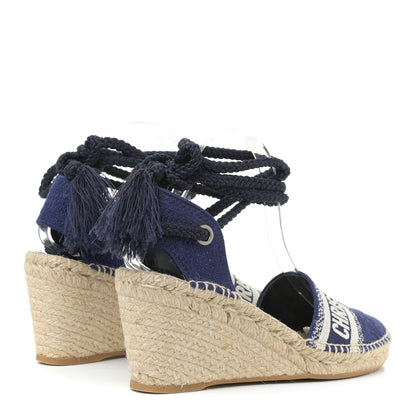 Christian Dior Canvas Embroidered Granville Ankle Tie Espadrille Wedges 40 Indigo Blue 3 of 13