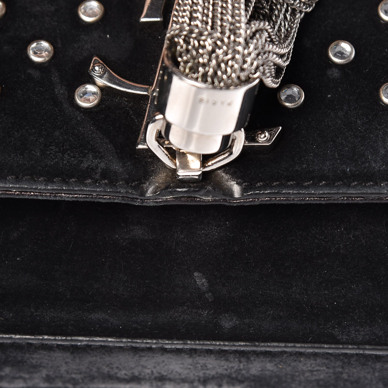 Saint Laurent Suede Crystal Studded Small Classic Monogram Kate Tassel Satchel Black 11 of 16