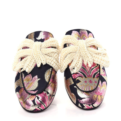 Gucci Iridescent Brocade Pearl Bow Womens Princetown Slippers 37.5 Black Pink 5 of 11