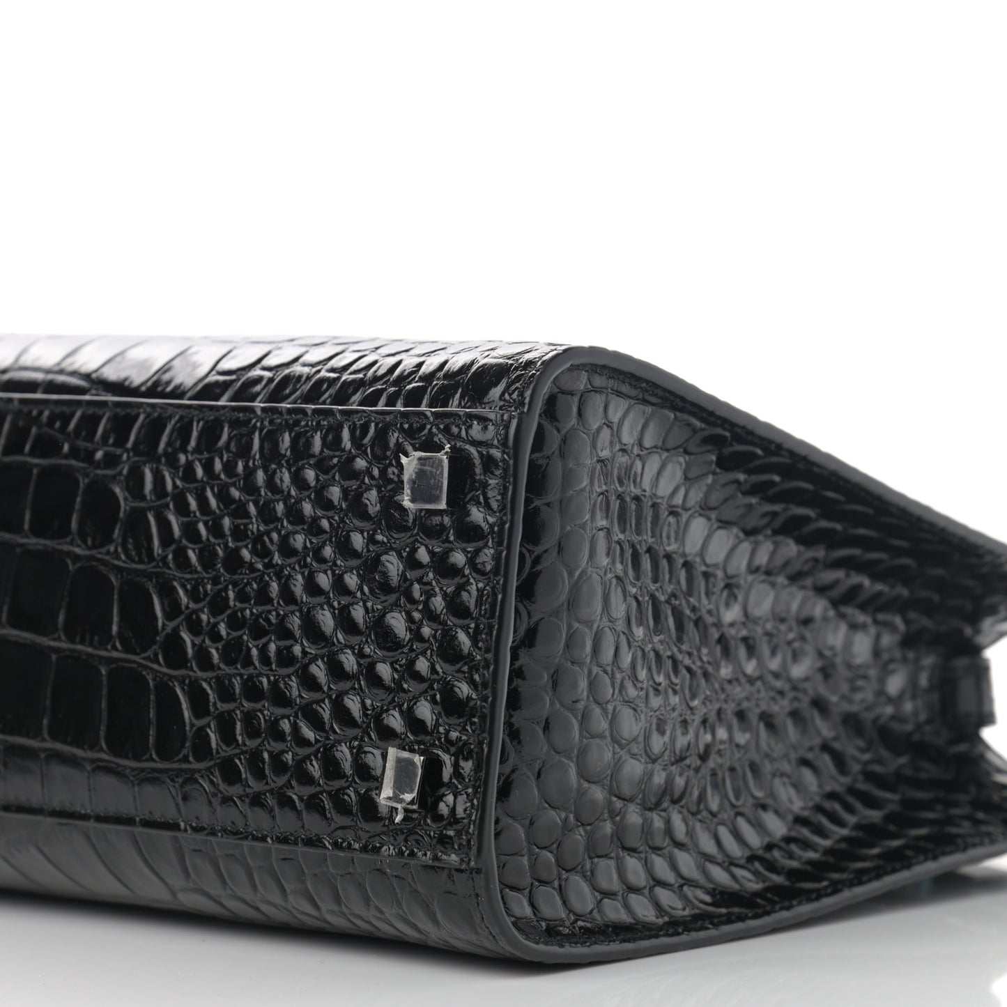 Shiny Calfskin Crocodile Embossed Small Manhattan Shopper Tote Black