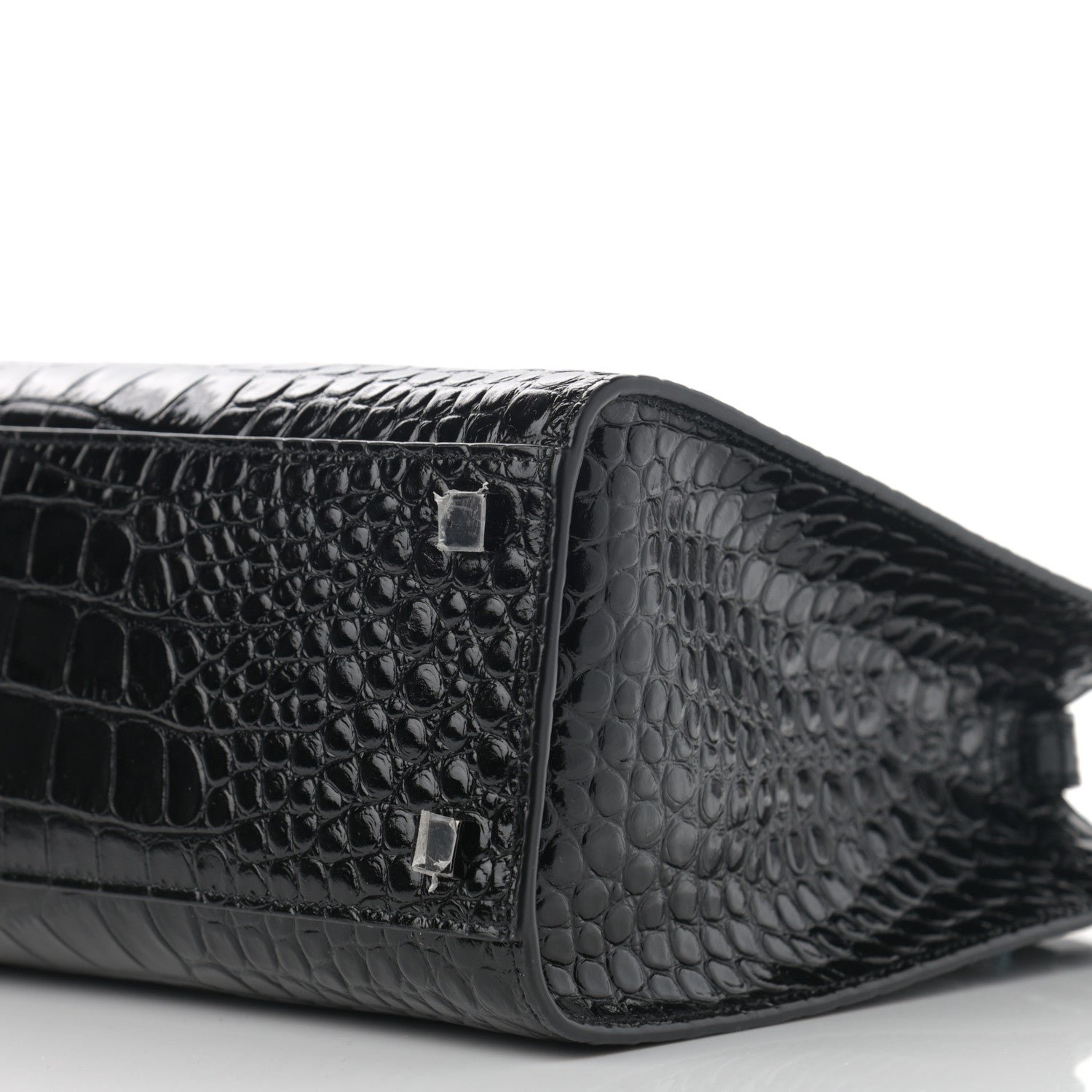 Saint Laurent Shiny Calfskin Crocodile Embossed Small Manhattan Shopper Tote Black 10 of 10