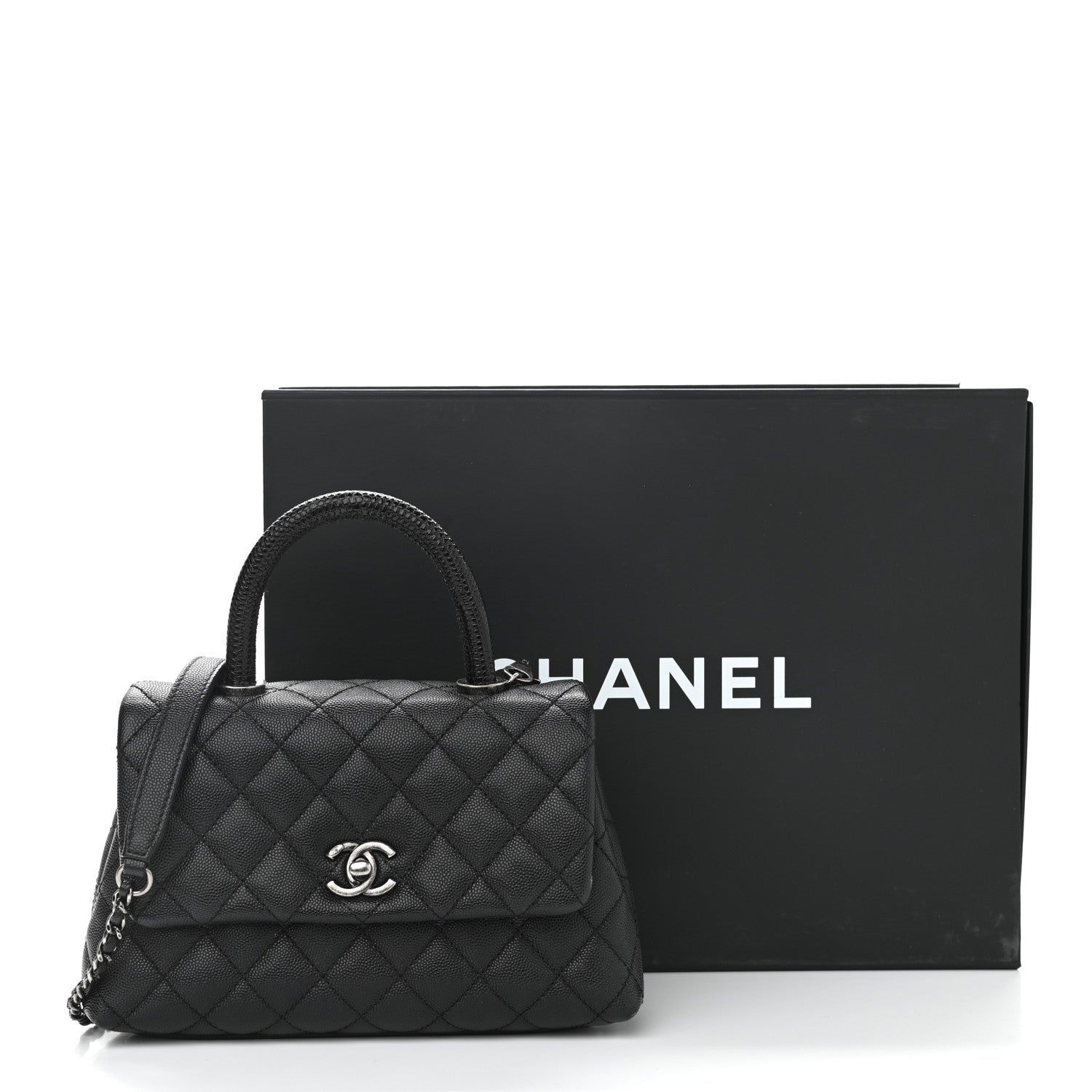 Chanel Caviar Lizard Embossed Quilted Mini Coco Handle Flap Black 12 of 12