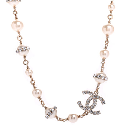Chanel Crystal Pearl CC Long Necklace Gold 1 of 5