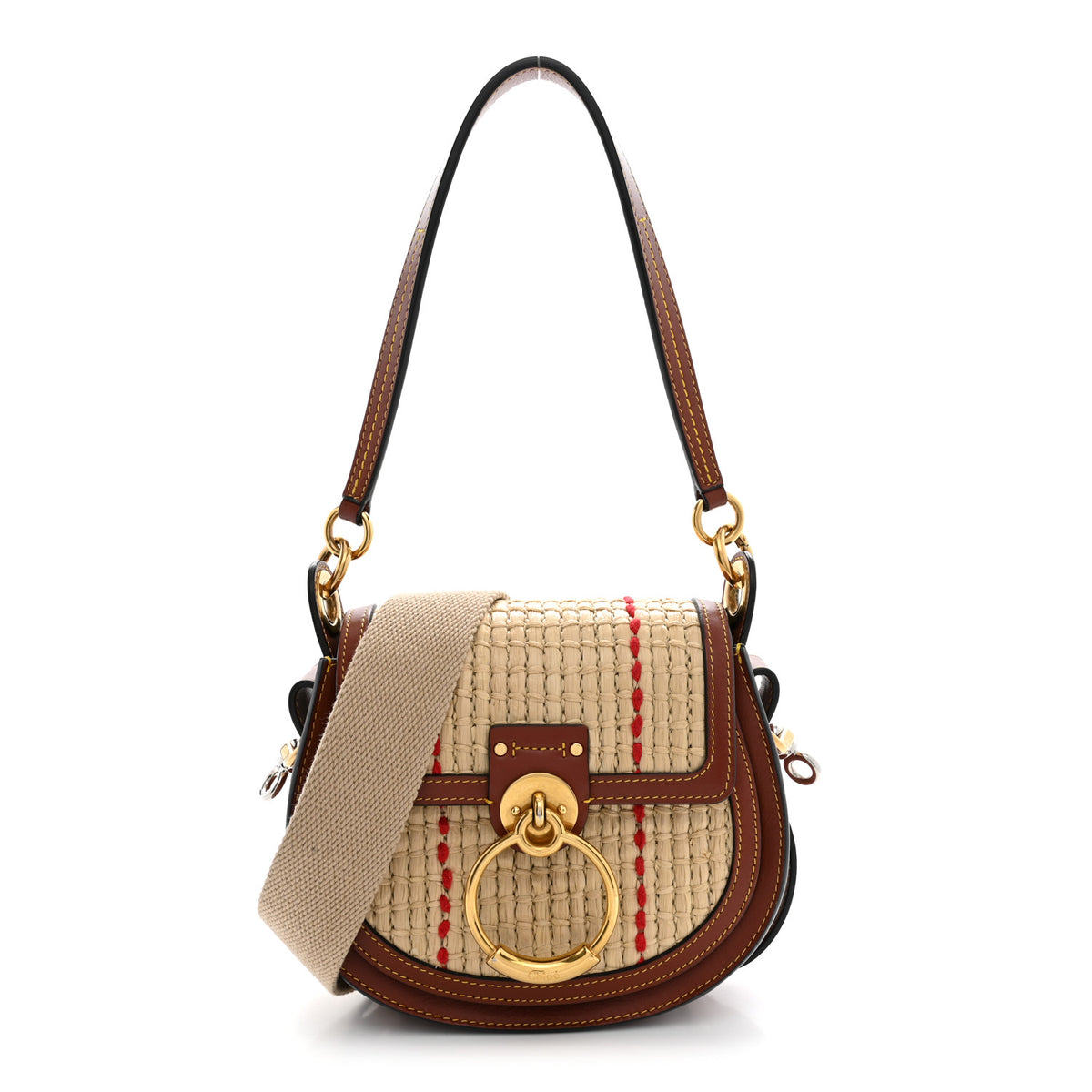 Chloe Calfskin Raffia Embroidered Small Tess Bag Sepia Brown 1 of 11