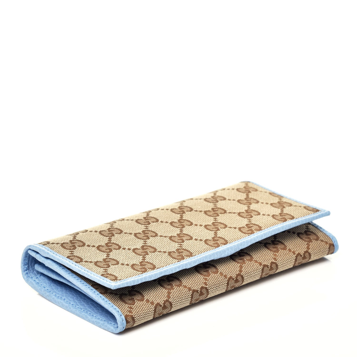 Gucci Monogram Dollar Calfskin Continental Flap Wallet Beige Ebony Mineral Blue 4 of 6